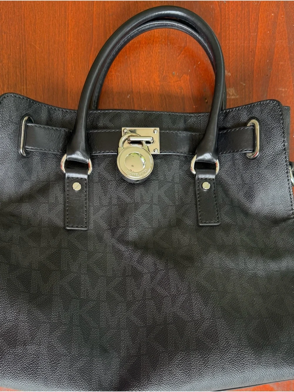 Authentic Michael Kors Hamilton Large Satchel - Black Monogram Saffiano Leather